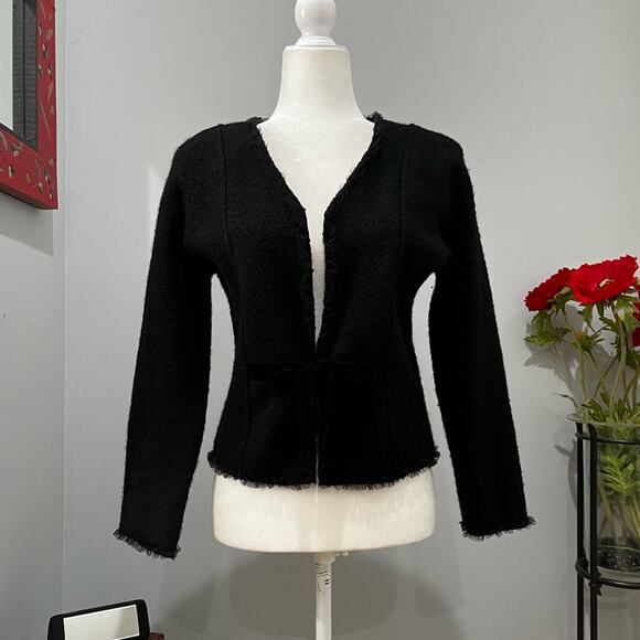 NEW ANTHRO x Kenji Wool Tulle Eyelet Velvet Tie Belted Tailored Jacket Black… - Picture 4 of 16
